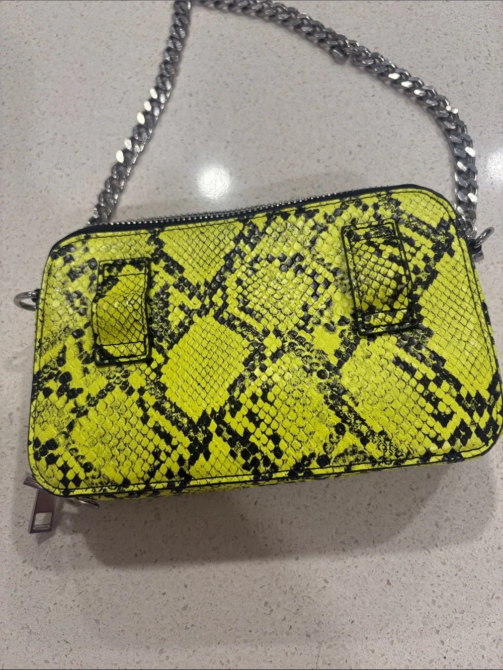 Guess Snake-Print Crossbody Bag with Silver Chain
